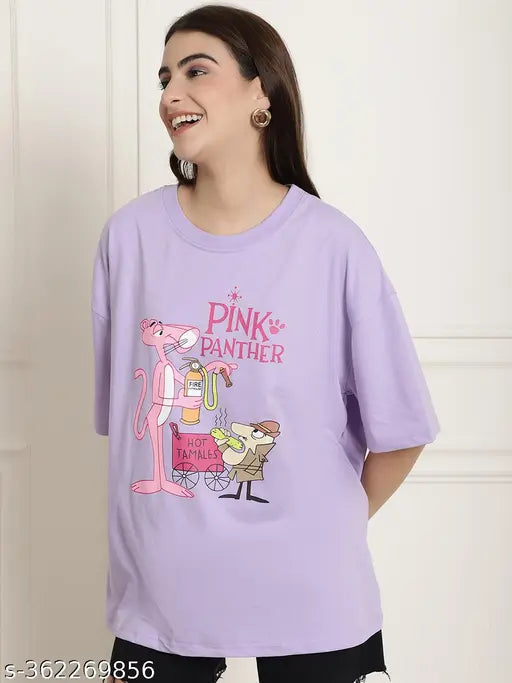 Fabflee Women's Printed Purple Oversized T-Shirt