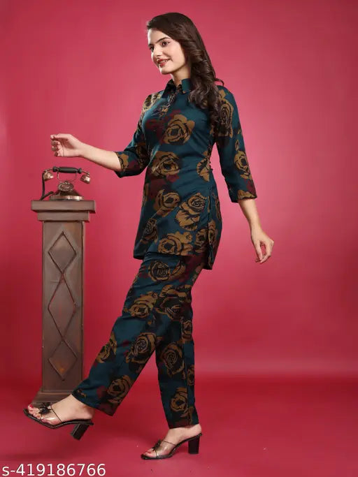 MEZRAA Printed Rayon Co-Ord Set for Women & Girls | Top & Bottom Set
