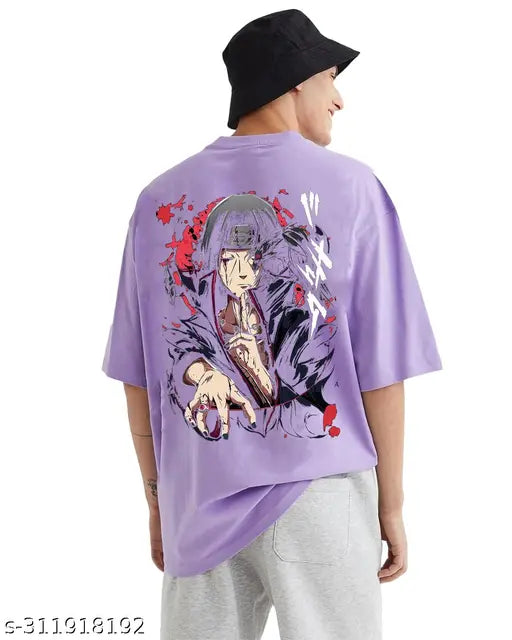 MEZRAA Oversized Lavender Anime T-Shirt – Men’s Cotton Blend | Drop Shoulder