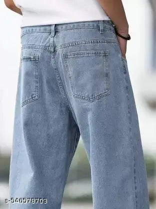 MEZRAA Men's Solid Baggy Fit Denim Jeans