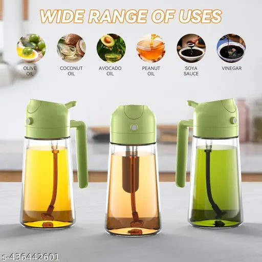 MEZRAA Trivesh 2-in-1 Oil Sprayer & Dispenser | 500ml Glass Bottle for Air Fryer, BBQ & Cooking