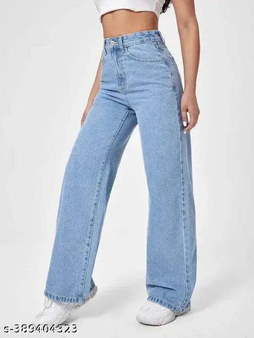 Mezra Ice Blue Wide-Leg High Waist Denim Jeans – Women