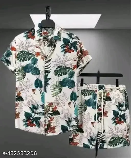 MEZRAA Men’s Fancy Printed Nightwear Set – Half Sleeve Shirt & Shorts Combo